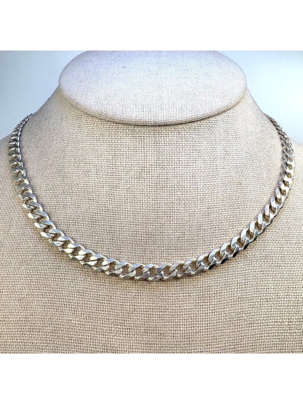 Curb Link Chain Necklace Lobster Clasp Sterling Silver 925 Size 20" Length